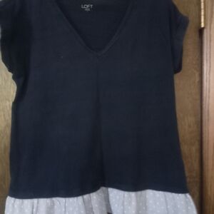 LOFT Navy and Gray Short Sleeve Top